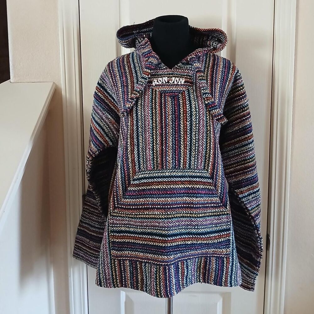 Unisex Ron Jon Surf Shop Rainbow Stripe Terra Cotta Baja Hoodie Pouch Pocket M